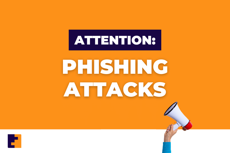 Text about phishing attacks and a hand holding a megaphone
